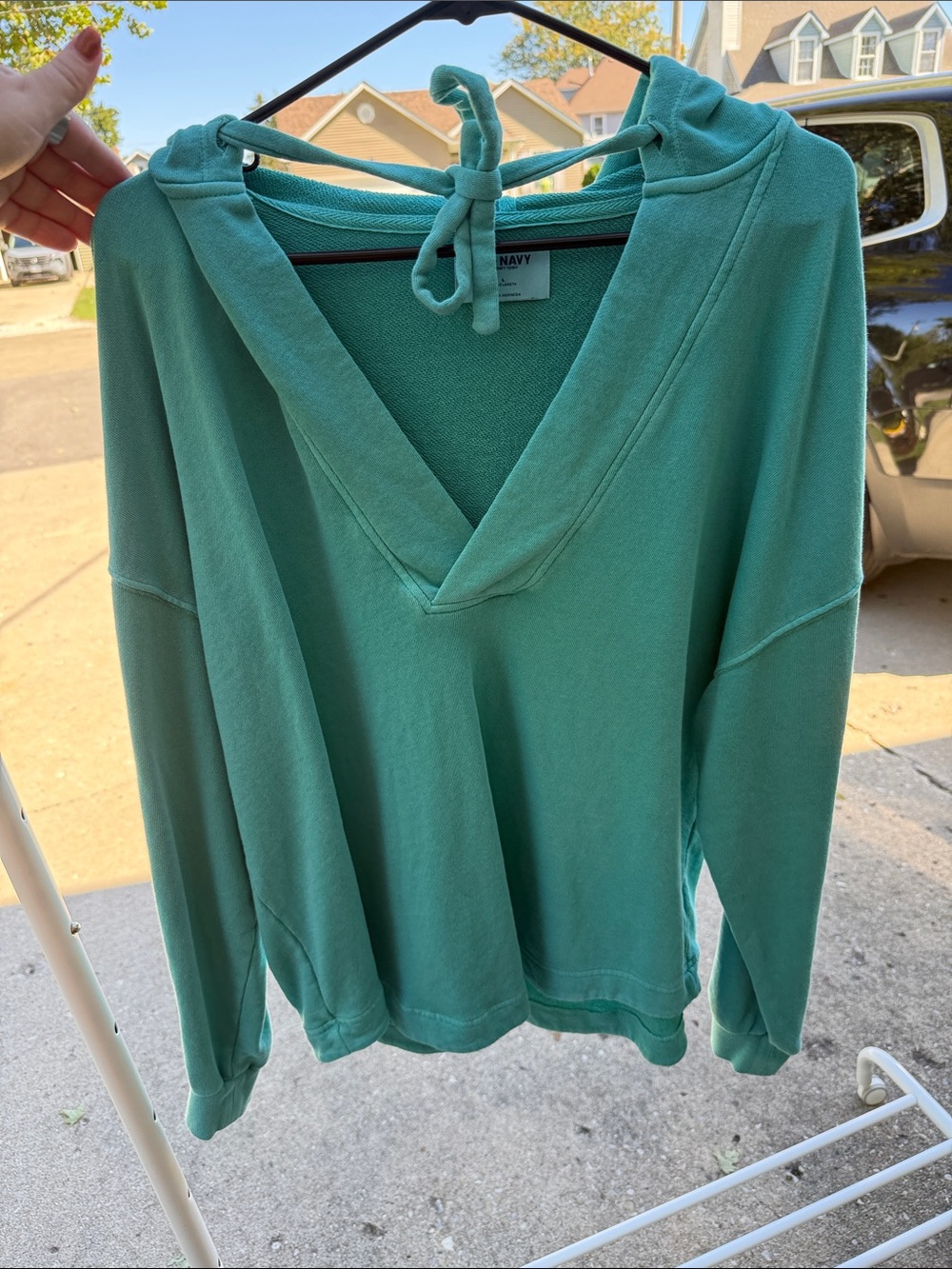 Old Navy Seafoam Green V-Neck Hoodie with Back Tie